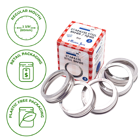 5-Pack Regular Mouth Bands/Rings for Mason Jars, Rust Proof Stainless Steel - Mason Jar Lifestyle