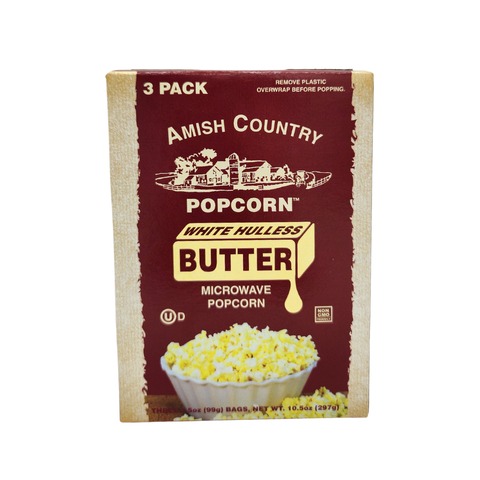 Microwave Popcorn - Buttery White Hulless, 3 pack, 3.5 oz each - Amish Country Popcorn