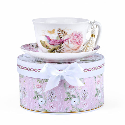 Vintage Style Birds Bone China Cup and Saucer Set, in Gift Box