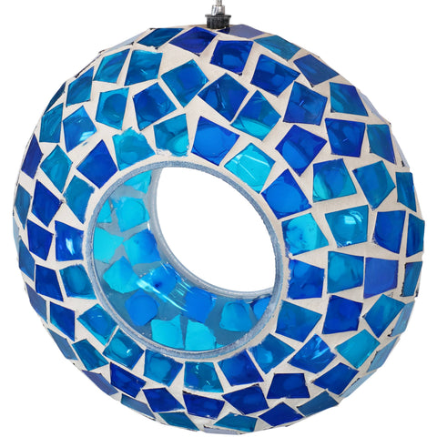 Blue Glass Mosaic Fly-Through Hanging Bird Feeder, 6.5" - Sunnydaze Decor