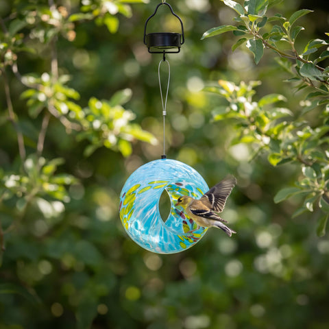 Solar Glass Fly-Through Bird Feeder Spring Sky, 6" - Sunnydaze Decor