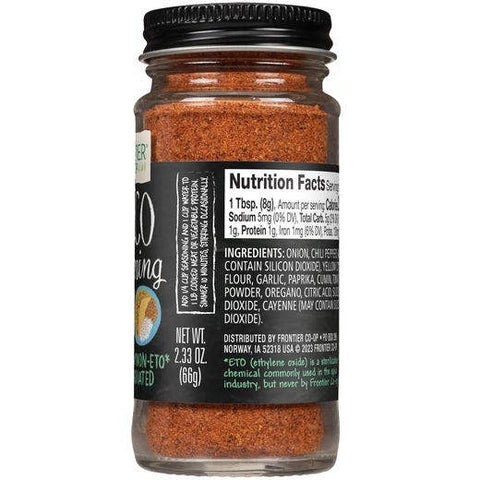 Taco Seasoning, Salt Free, 2.33 oz - Frontier Co-op