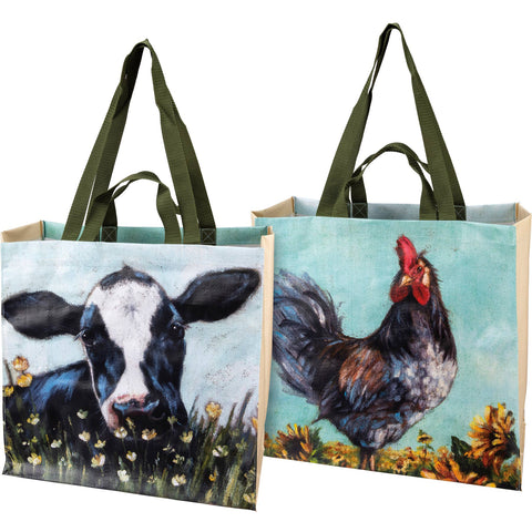 Rooster And Cow Market Tote, 15.5"x15.3"x5.8" - Primitives by Kathy