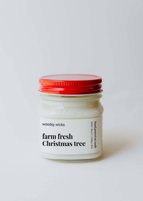 Farmhouse Christmas Candle, 8 oz, 100% Soy Wax, Wood Wick - Woodsy Wicks