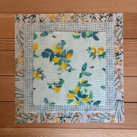 Beeswax Wraps, Lemons, Starter Set of 3, 8"x8", 10"x10", 12"x12" - Shor