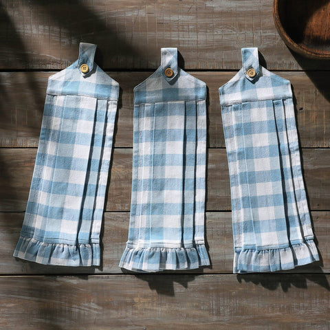 Annie Buffalo Check Blue Button Loop Tea Towel, Set of 3 - VHC Brands