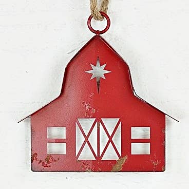 Vintage Red Barn Metal Ornament - Holiday Depot Inc.