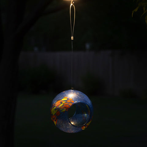 Solar Light Glass Fly-Through Bird Feeder, Fire and Ice, 6" - Sunnydaze Decor
