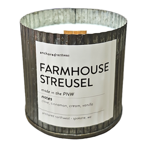 Farmhouse Streusel Rustic Vintage Farmhouse Wood Wick Candle: 10oz - Anchored Northwest
