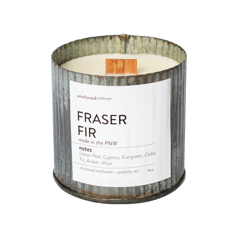 Fraser Fir Rustic Vintage Farmhouse Wood Wick Candle - Christmas: 10oz - Anchored Northwest