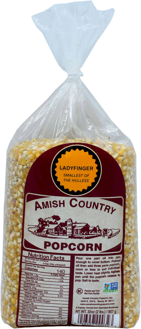2 lb Bag of Ladyfinger Hulless Popcorn - Amish Country Popcorn