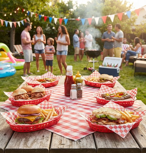 Basket Liners/Sandwich Wraps, Red Check, 24 pack - Krafty Gourmet™ by Regency Wraps®