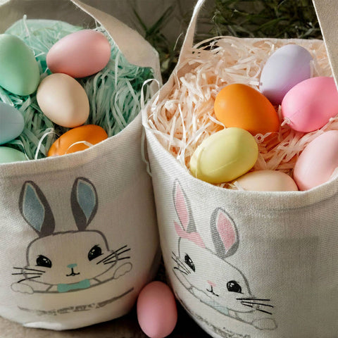 Classic Illustrated Bunny Canvas Easter Basket, Pink- bewell