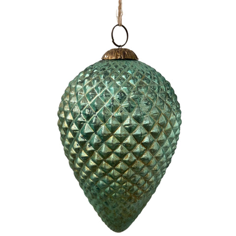 Antique Sage Pinecone, 8in Mercury Glass Christmas Ornament - David Christopher's Collection
