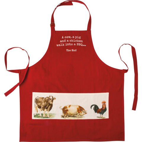 A Cow Pig & Chicken Walk Into A BBQ...The End Apron - Primitives by Kathy