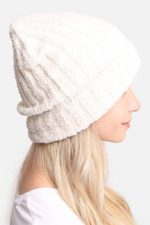 Black Winter Solid Color Ribbed Cuff Beanie Hat: One Size - Fashion City