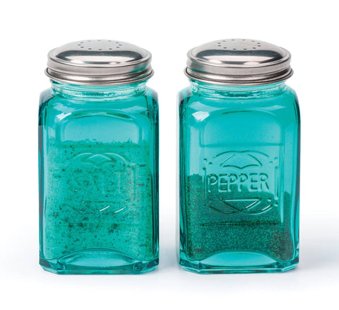 Salt & Pepper Shaker Set, 8 oz, Turquoise Retro Glass - RSVP International