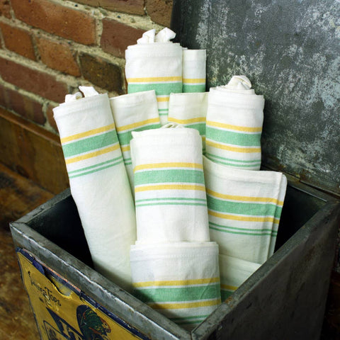Vintage Farmhouse Retro Green/Yellow Stripe Towels - Colonial Patterns, Inc.