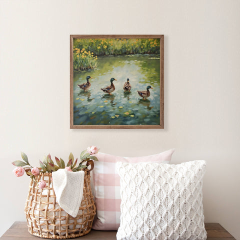 Spring Ducks In Pond, 12"x12" Wall Art - Kendrick Home