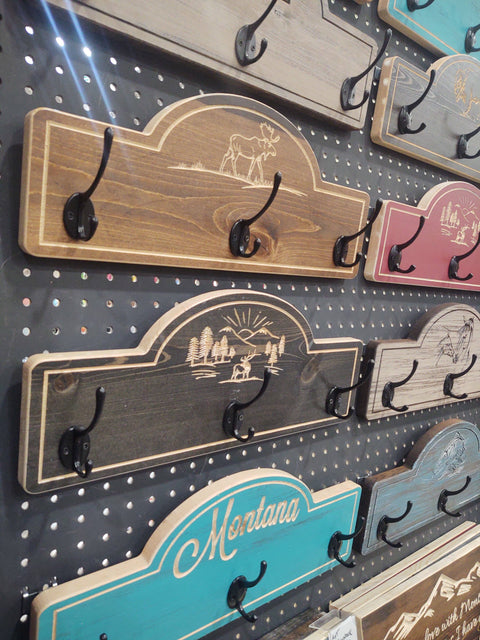 Coat Rack: Mountain Elk Scene - Knotty Pine Woodworks