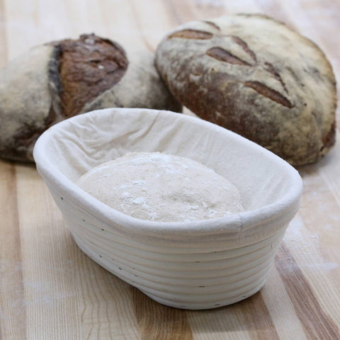Oval Rattan Bread Proofing Basket with Liner, 9.5"x6.5"x3" (inside) - Breadtopia