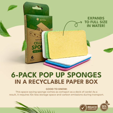 6 Pack Dish Sponges, Biodegradable Cellulose Sponge for Eco Cleaning - AIRNEX