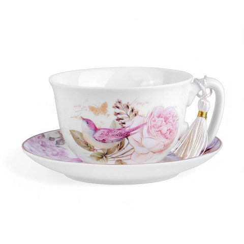 Vintage Style Birds Bone China Cup and Saucer Set, in Gift Box