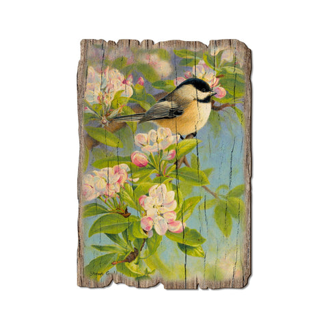 Chickadee Blossoms, Wood Rustic Edge Postcard - DaydreamHQ