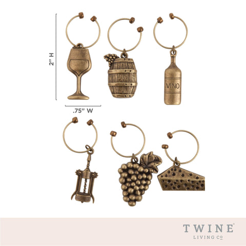 Vineyard Themed Wine Charms, Set of 6 - Twine