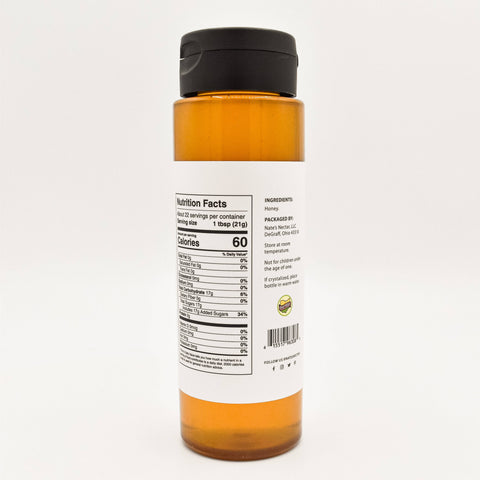 Natural Raw Honey, 16 oz Plastic Squeeze Bottle - Nate's Nectar