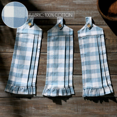 Annie Buffalo Check Blue Button Loop Tea Towel, Set of 3 - VHC Brands