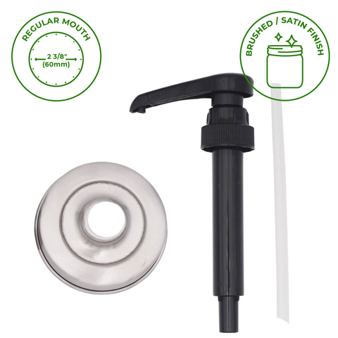 Food Grade Dispenser Pump for Mason Jars: Brushed Satin Lid - Wide mouth - Mason Jar Lifestyle