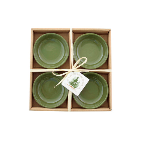 Set of 4 Small Round Bowls, Olive Green, 3.75"x1" - Out of the Woods of Oregon
