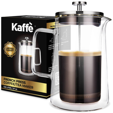 French Press Coffee Maker, 34 oz (0.8L), Double-Wall Glass - Kaffe