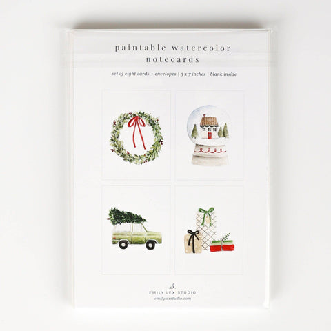 Christmas Cheer Paintable Notecards, Set of 8 - Emily Lex Studio