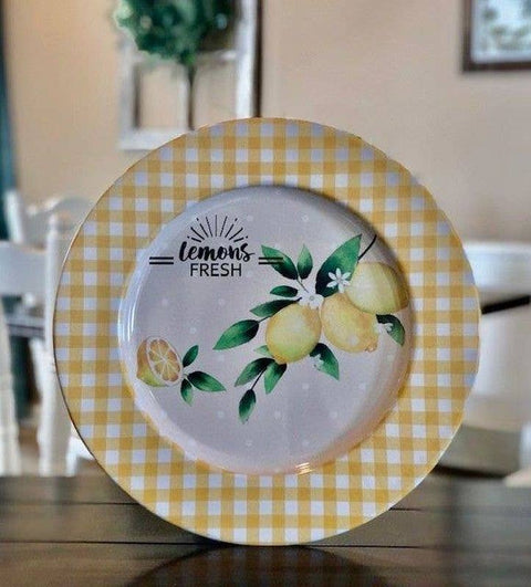 Yellow Check Lemon Plate, 13" - DNS Designs