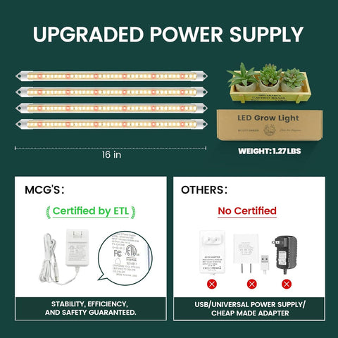4 Pk EASY GROW, 1.5ft Grow Light Bars, 4000K - My City Garden