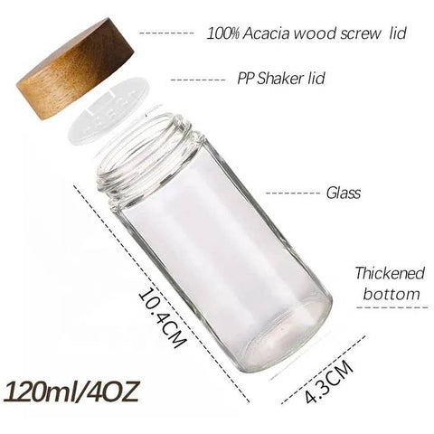 Spice Jar with Sifter, 4 oz (120 ml), Round Glass, Bamboo lid - Aleta Farms