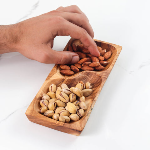 Olive Wood Divided Serving Platter, 9" - ArtisRaw