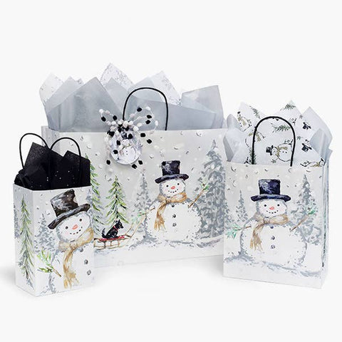 Silver Snowman Paper Gift Bags: Cub 8x4.75x10.25 in - Nashville Wraps