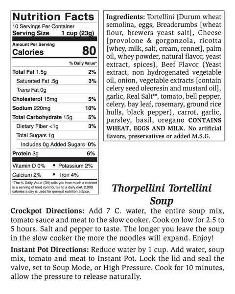 Thorpellini Tortellini Soup Mix, Large, 8.25 oz, Serves 10 - Rill Foods