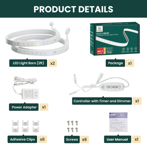 2 Pk FLEX GROW - Silicone Tube LED Grow Light, 4000K - My City Garden