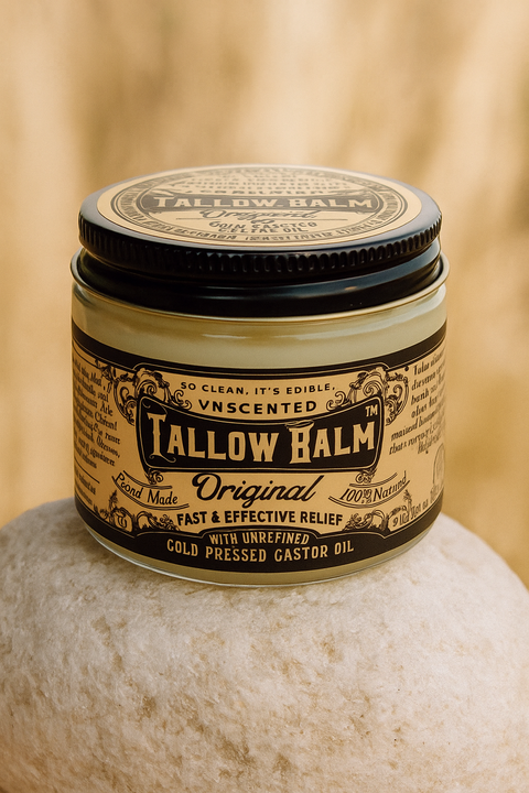 Tallow Balm Original, 2 oz, Unscented with Organic Castor Oil - Roots And Leaves
