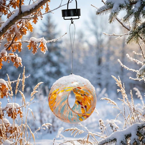 Solar Glass Fly-Through Bird Feeder Spring Sky, 6" - Sunnydaze Decor