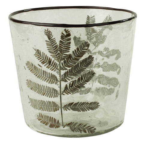 Enameled Fern Hurricane - Sm: Clear, Green / Glass - HomArt