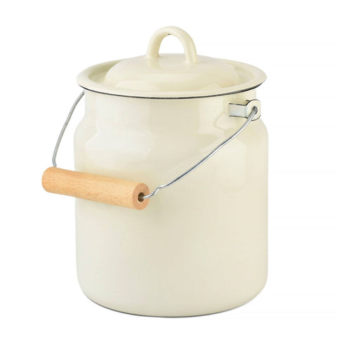 2L Ivory Vintage Enamel Milk Can with Lid - STP