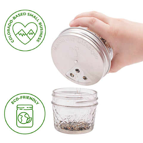 Stainless Steel Spice Lids: Wide Mouth - Pack of 4 - Mason Jar Lifestyle