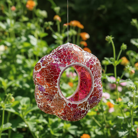 Pearl Pink Flower Mosaic Fly-Through Hanging Bird Feeder, 10" - Sunnydaze Decor