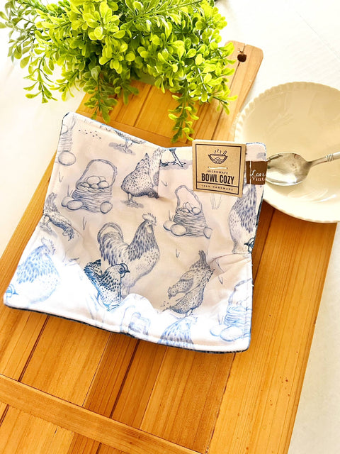 Blue Toile Chickens Bowl Cozy - Lavishly Vintage