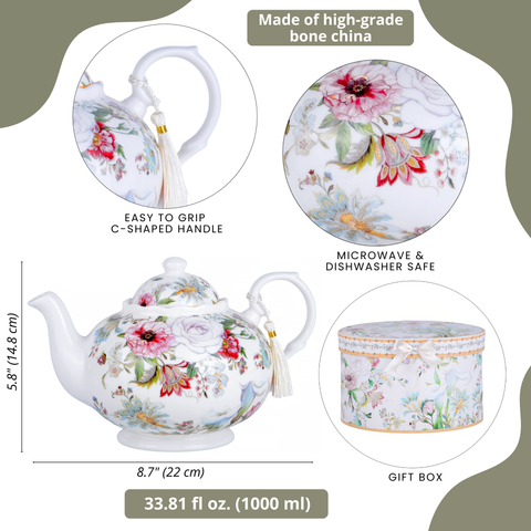 Dream Garden Bone China Teapot, in Gift Box